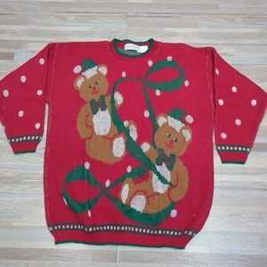 Vintage 80's/90's Christmas Sweater Size Medium Grandma Chic, Ginger Bread, USA